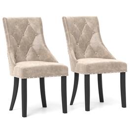 Gymax - Upholstered Dining Chairs Set of 2 Tufted Wingback Chairs w/ Solid Wood Legs - Cream