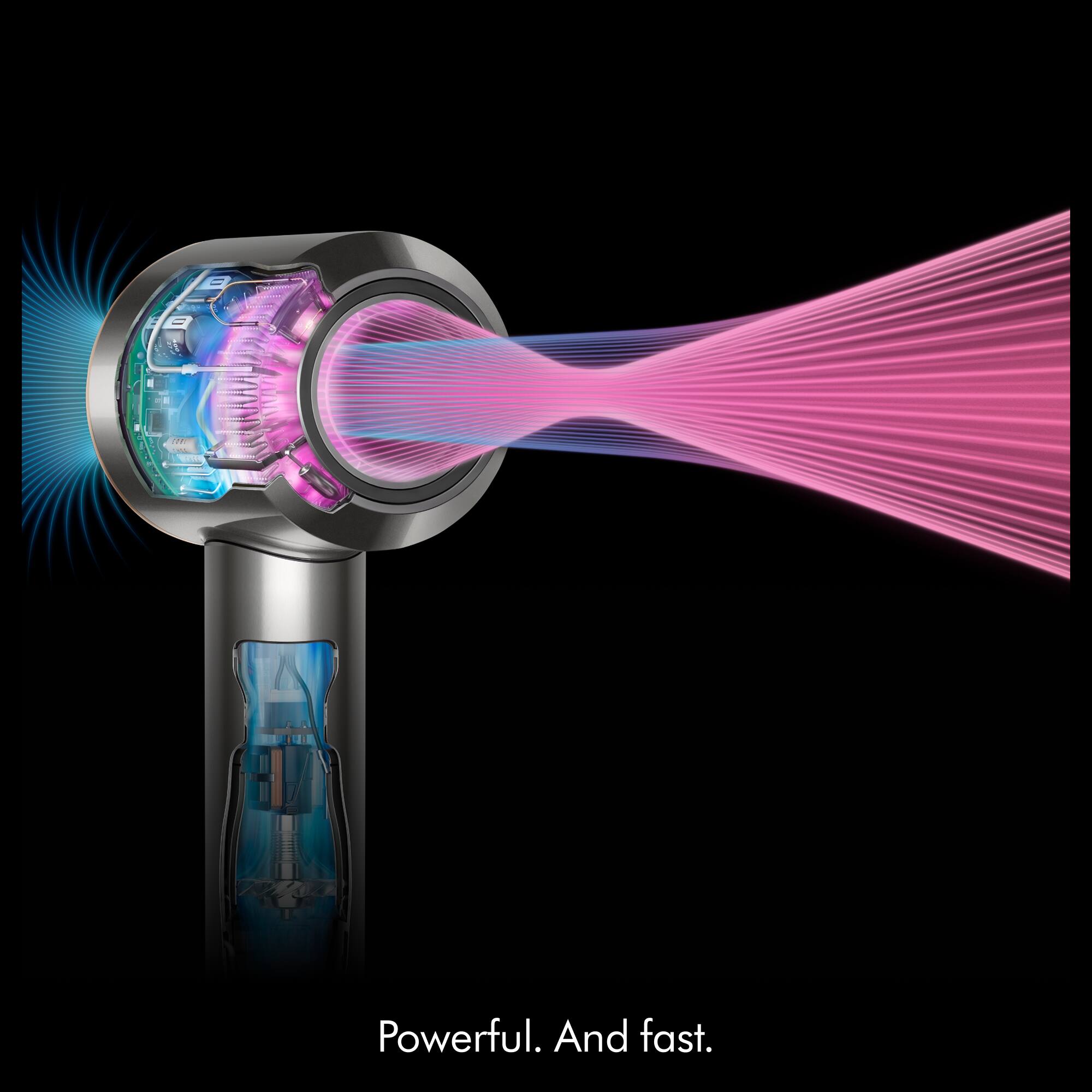 The corrected text is: "Powerful. And fast."