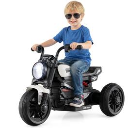 Gymax - 6V Kids Motorcycle w/Song Story LED Headlights Accelerator Pedal&3 Wheels - White