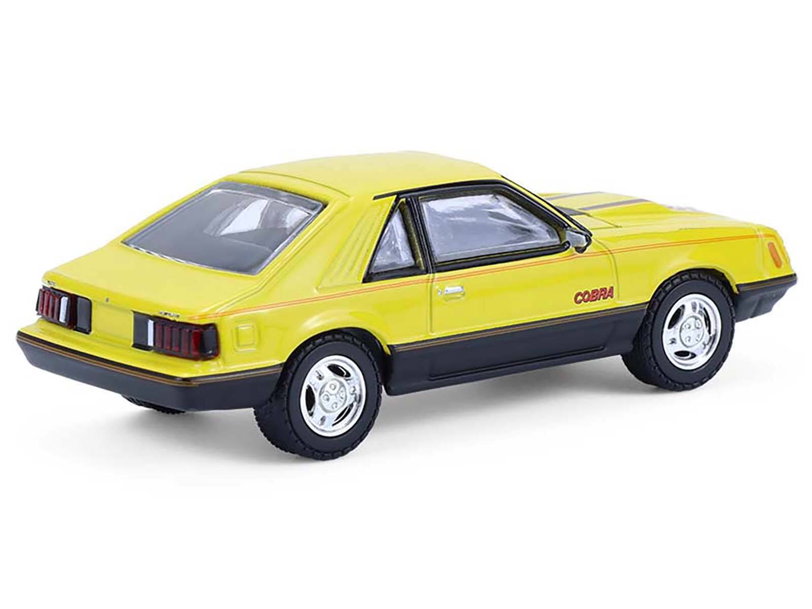 Alt View 4. Greenlight - 1979 Ford Mustang Cobra Fastback Bright Yellow w/Cobra Good Graphics "GreenLight Muscle" 1/64 Model Cars by Greenlight.