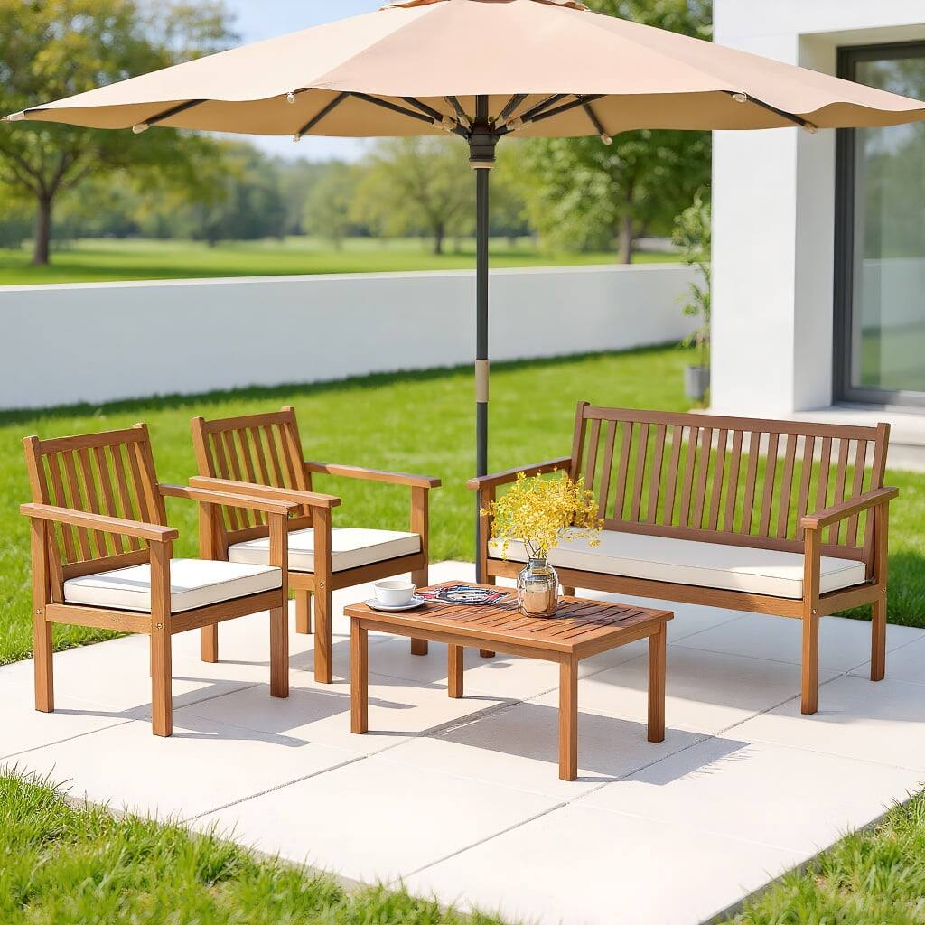 Front. Kadyn - 4 Piece Patio Wood Furniture Set Acacia Wood Sofa Set, Small Patio Conversation Furniture Set with Loveseat - White.