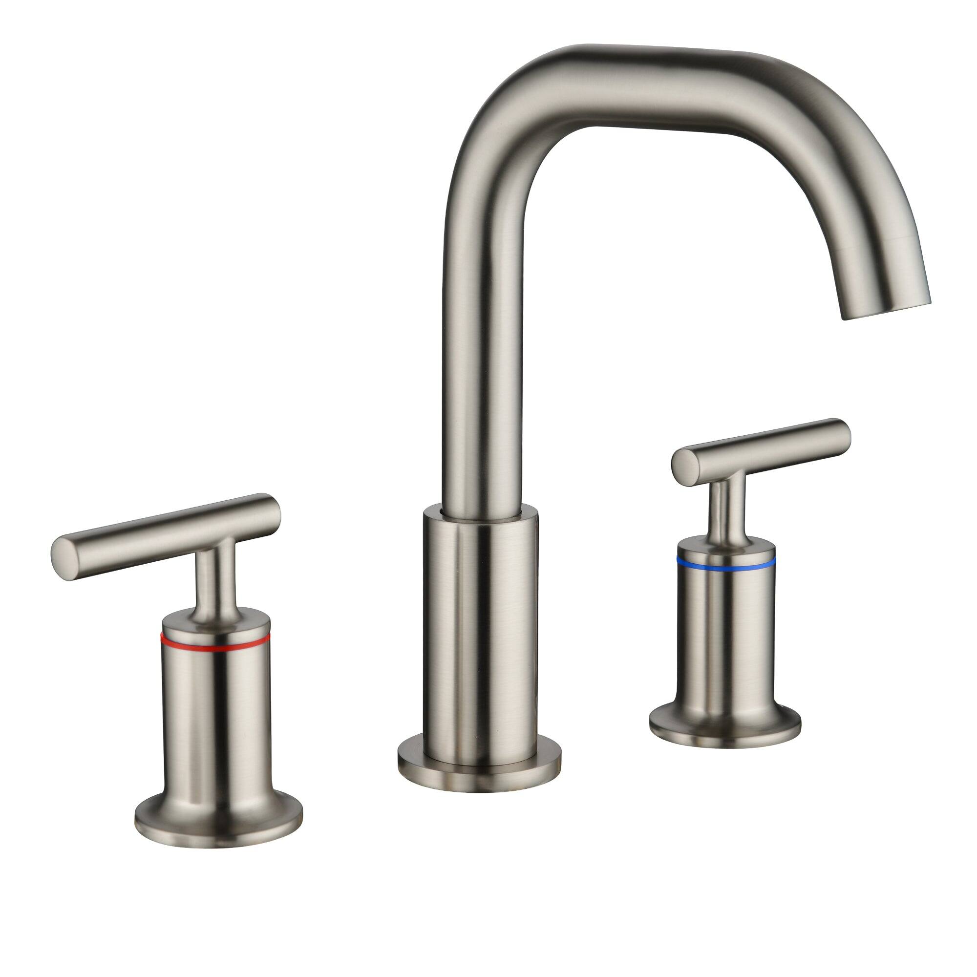 Left. Boyel Living - 8 in Widespread Double Handle 1.2 GPM Bathroom Faucet with Quick Connect Hose and Water Supply Hose in Brushed Nickel - Brushed Nickel.