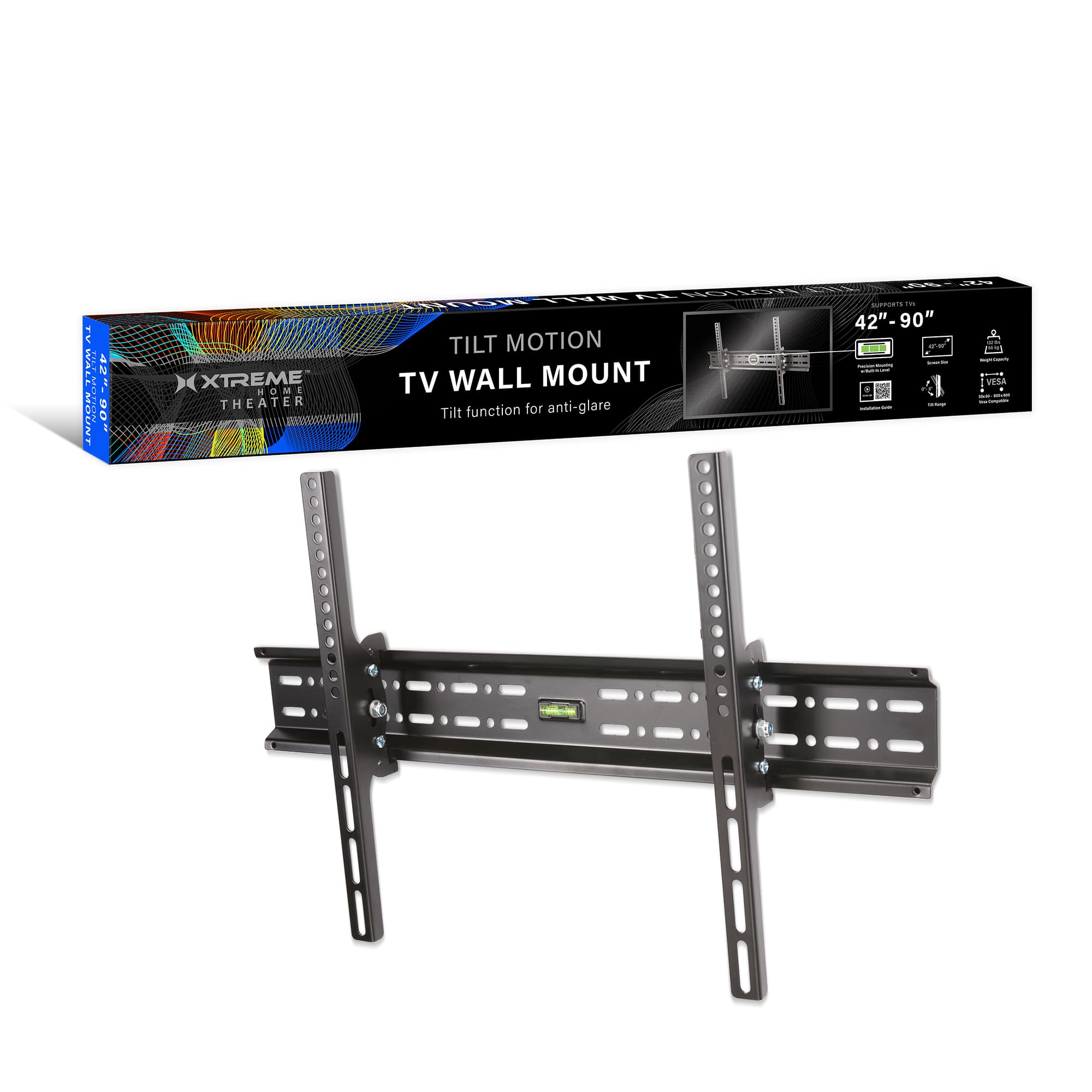 Xtreme - Heavy-Duty Tilting TV Wall Mount for 42"-90" TVs - Supports 132 lbs, VESA 800x600 - Black