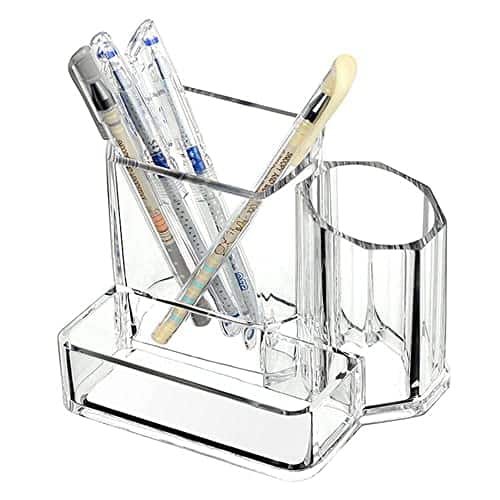 Vulpecula Spade - Acrylic Desk Supplies Organizer Holder, 3 Compartments Office Desktop Caddy, Multi-function Pen Pencil Cup Phone Remote