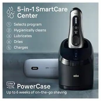 Braun Series 8 Electric Shaver for Men, 5in1 SmartCare Center, Powercase, 8577cc Galvano Silver