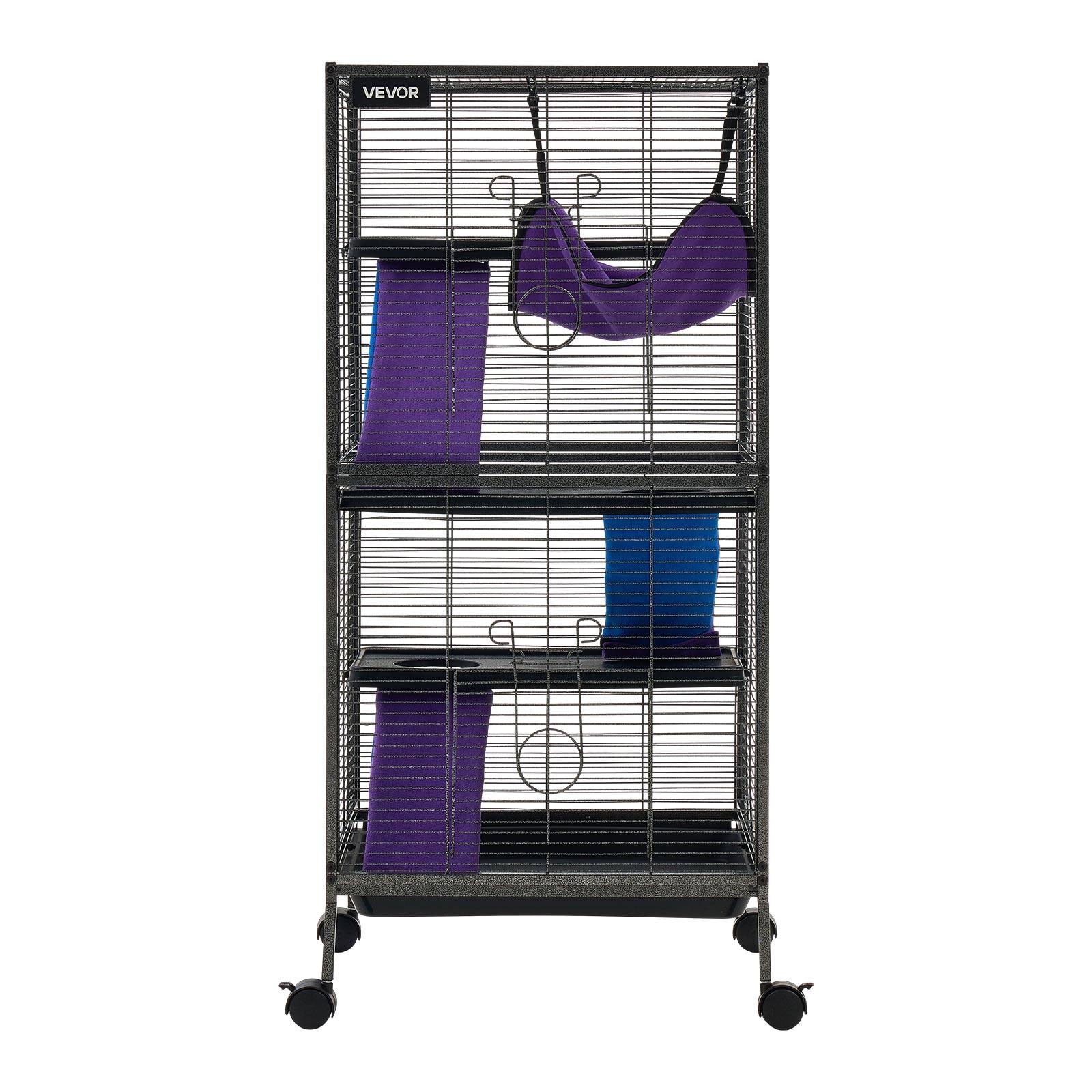 Alt View 5. VEVOR - Metal Small Animal Cage 44.5"H 4-Tier Rolling Ferret Cage On Wheels, 0.55" Wire Spacing Large Cages with Hammock, Ramps - Black with Silver Coating.