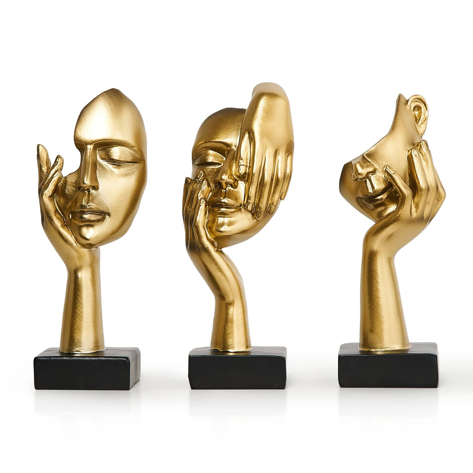 Front. Alchemy Casas - Decor Prayer Statues Modern Of Peace Figurines Shelf Accents Abstract Art Sculpture Home Decorations For - Thinker Statue 6" H - Gold.