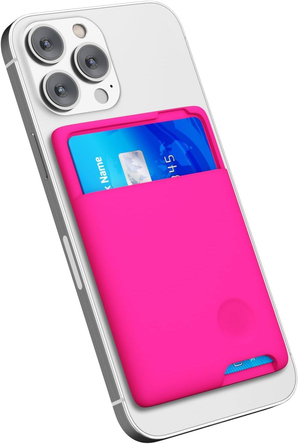Angle. Entronix - Entronix Silicone Card Holder for iPhone, Galaxy, and All Smartphones - Adhesive Wallet Back Pocket - Hot Pink.