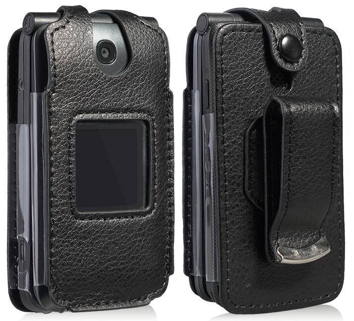 Alt View 2. Nakedcellphone - Vegan Leather Case with Belt Clip for Alcatel Go Flip V (2019) - Black.