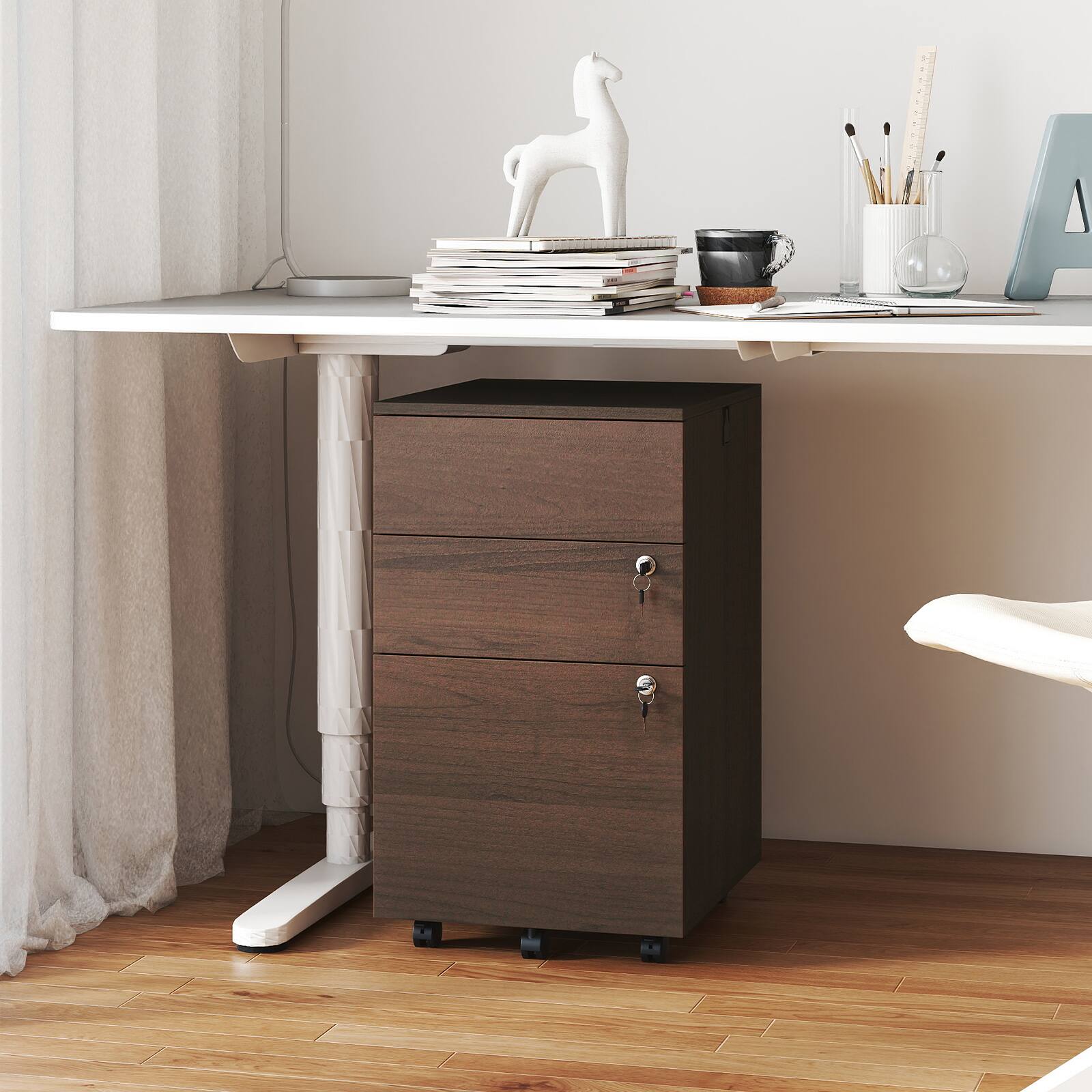 Alt View 3. Gymax - Gymax 3-Drawer File Cabinet Rolling File Organizer w/ Lock & 4 Keys for Letter/Legal/A4 Coffee - Brown.