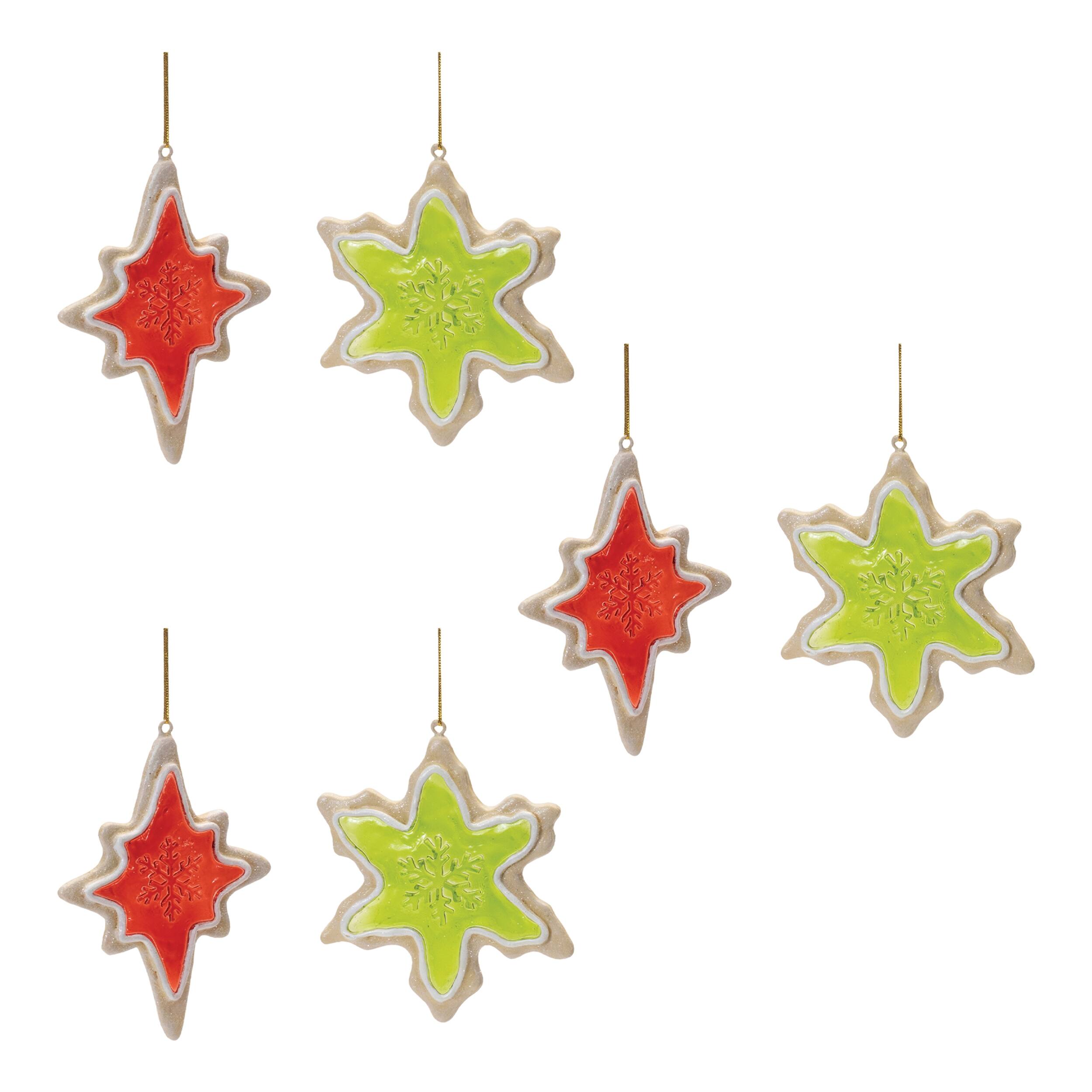 Alt View 2. BreeBe - Frosted Cookie Star and Snowflake Ornament (Set of 6) - Red, Green.