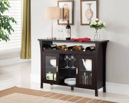 Kings Brand Furniture - Wine Rack Buffet Server Console Table with Glass Doors (Espresso) - Dark Brown
