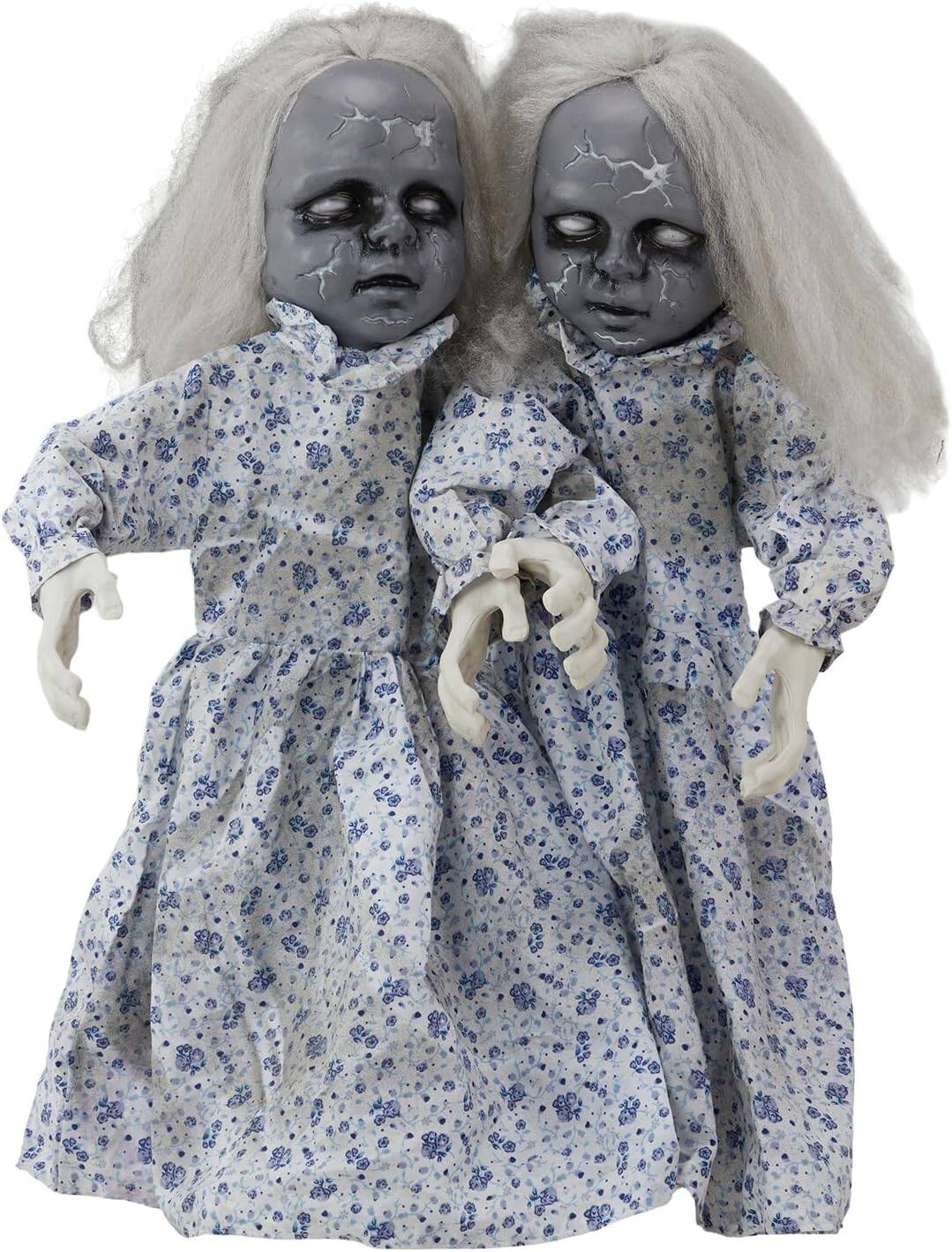 Front. Winado - 2.8FT Halloween Scary Little Girls with Voice, Light Up Eyes, Movable Arms Prop for In/Outdoor Party Garden Decorations - Multicolor.