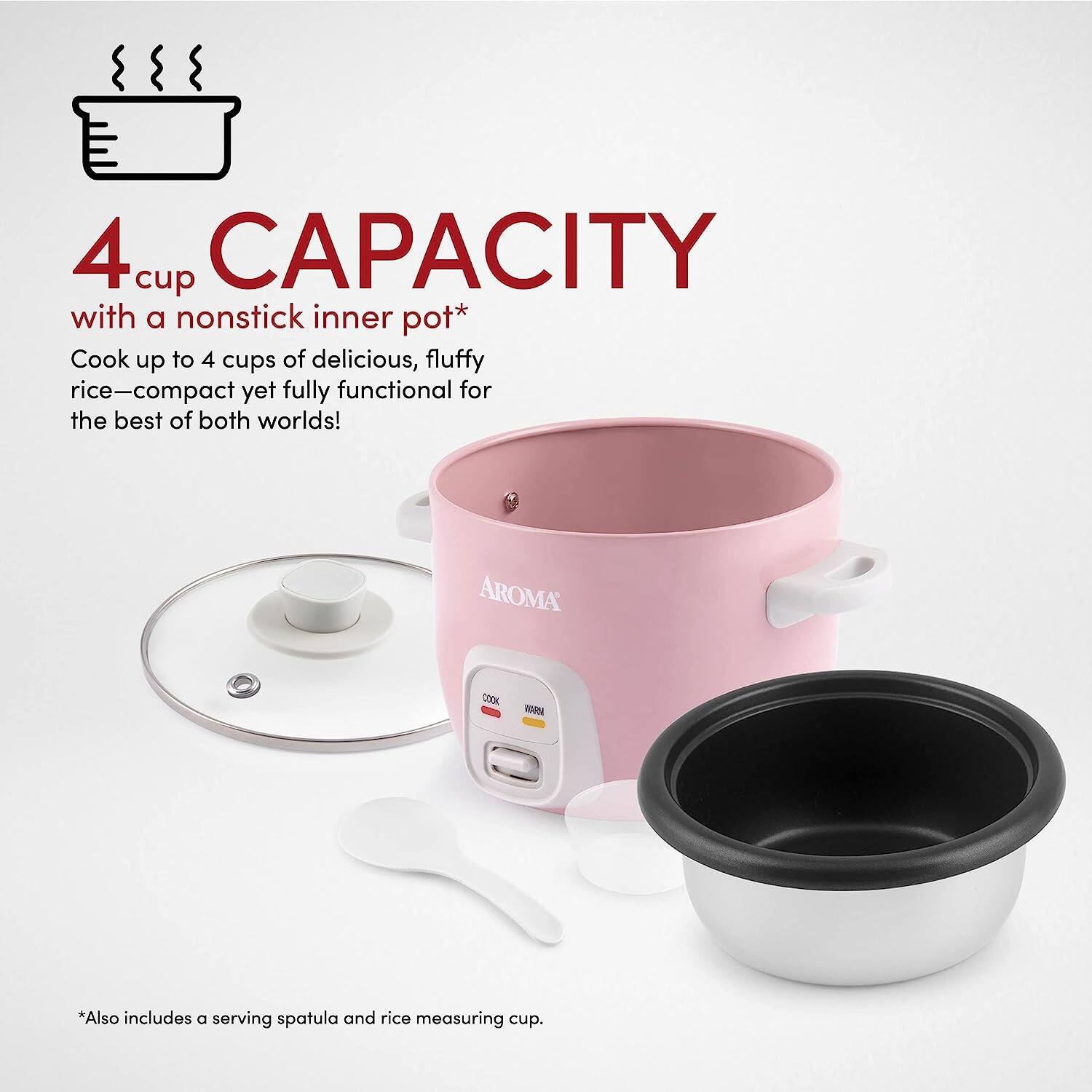 4 cup CAPACITY  
with a nonstick inner pot*  
Cook up to 4 cups of delicious, fluffy rice—compact yet fully functional for the best of both worlds!  

*Also includes a serving spatula and rice measuring cup.