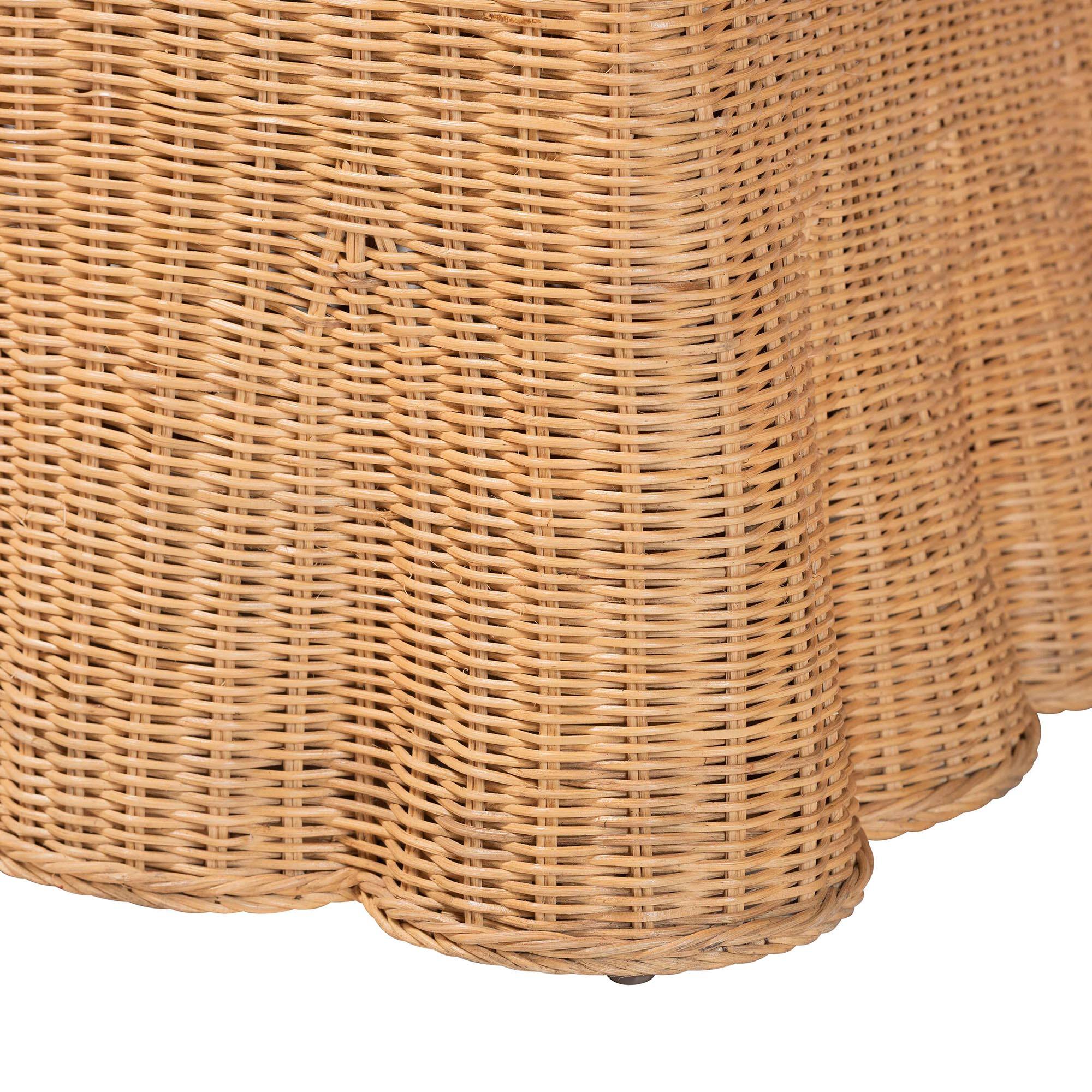 Alt View 1. bali & pari - Maya Natural Rattan Accent Chair - Hand Woven Wicker Dining Chair with Scalloped Skirt and Cushion - Light Honey.