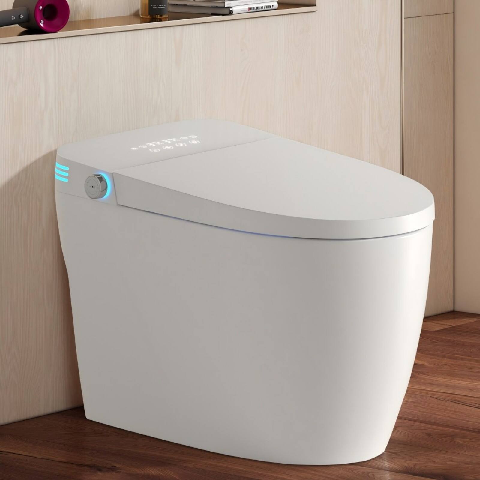 Alt View 10. Ecooso - Tankless Smart Toilet，Bidet Built In, One-piece, Auto Flush,Warm Water and Dry, Adjustable Temp,Remote Control Side Know - White.