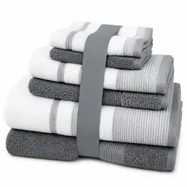 Plazatex - Two Tone Zero Twist 100% Cotton Soft & Absorbent 6 Piece Bathroom Towel Set - Gray