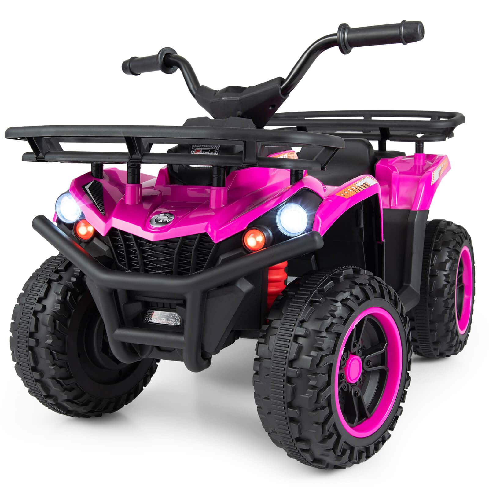 Costway - 24V 4-Wheeler Ride on Toy with Slow Start, Songs, Stories, Tunes, MIC/SD/USB Port - Pink