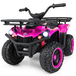 Costway - 24V 4-Wheeler Ride on Toy with Slow Start, Songs, Stories, Tunes, MIC/SD/USB Port - Pink