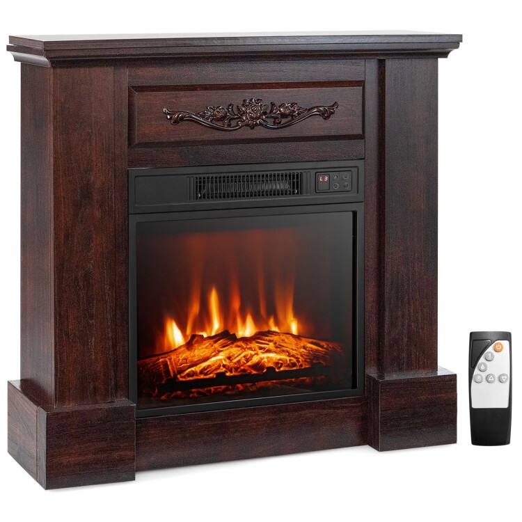 Front. SlickBlue - Electric Fireplace TV Console 1400W with Mantel and Remote Control - Natural.