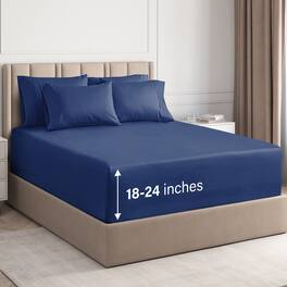 CGK Linens - 6 Piece Sheet Set - Extra Deep Pocket for 18"-24" Mattresses & Extra Pillowcases - King - Navy Blue