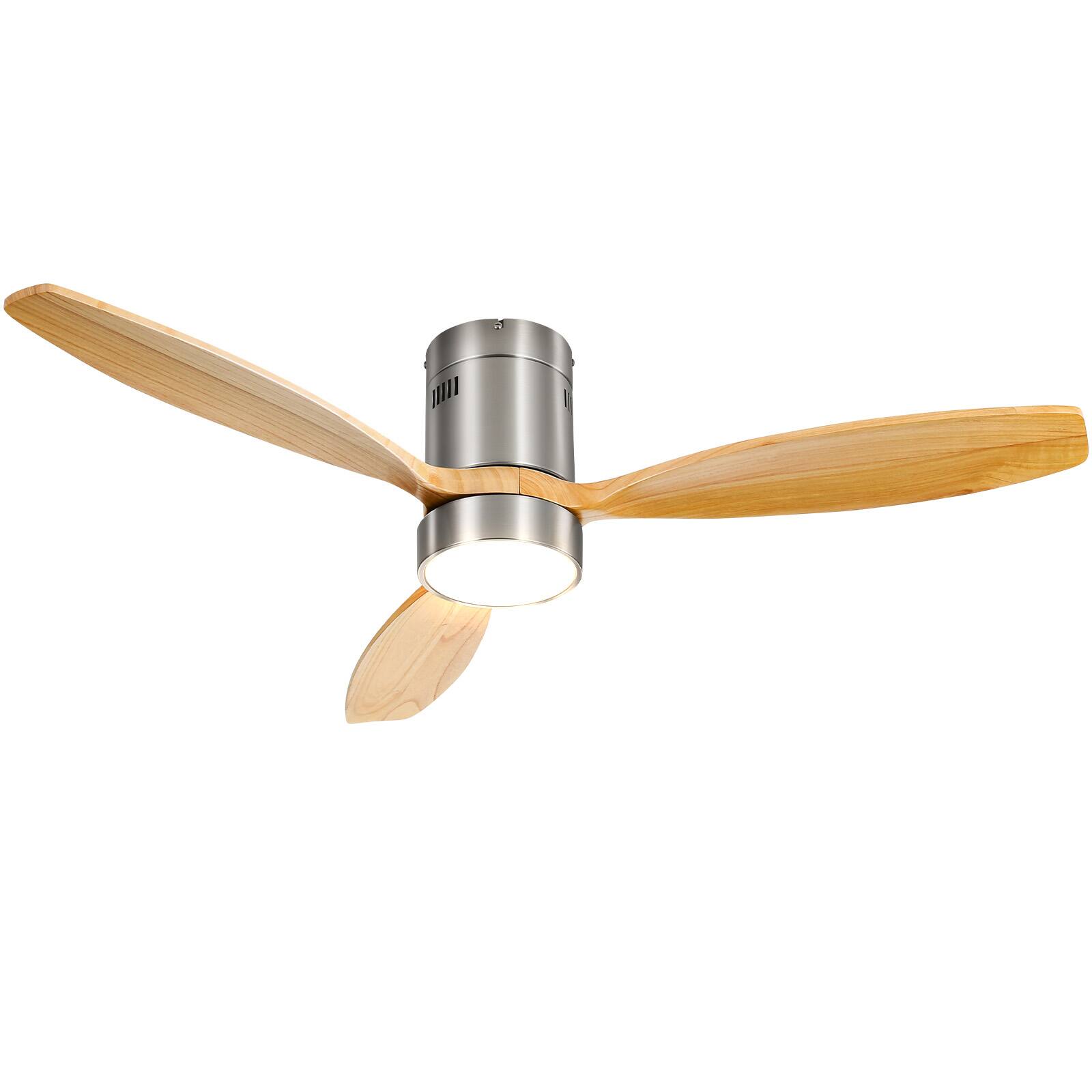 Alt View 3. Sofucor - 52 Inch Wood Low Profile Ceiling Fans with Remote Quiet Reversible DC Motor Timer for Bedroom Farmhouse Indoor/Outdoor - Nickel Natural Wood- with Light.