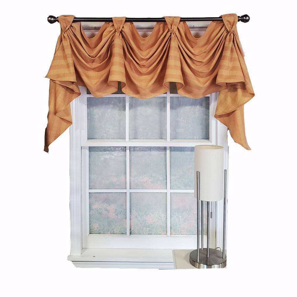 Front. RLF Home - RLF Home Modern Design Orange Lane Victory Swag 3-Scoop Window Valance 50" x 25" Mustard - Mustard.