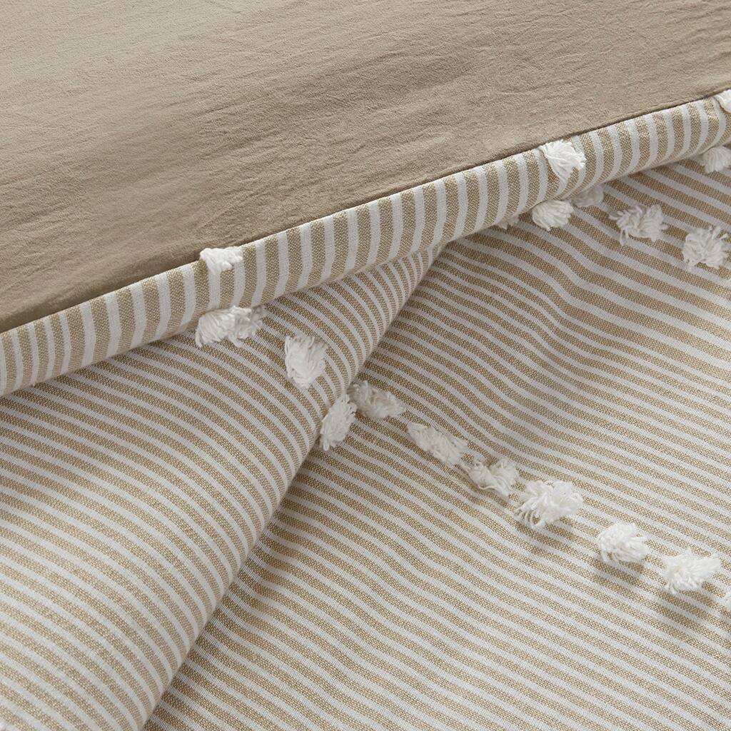 Alt View 5. Gracie Mills - Gracie Mills Randall 3-Piece Chic Farmhouse Chenille Stripe Cotton Duvet Cover Set - Taupe.