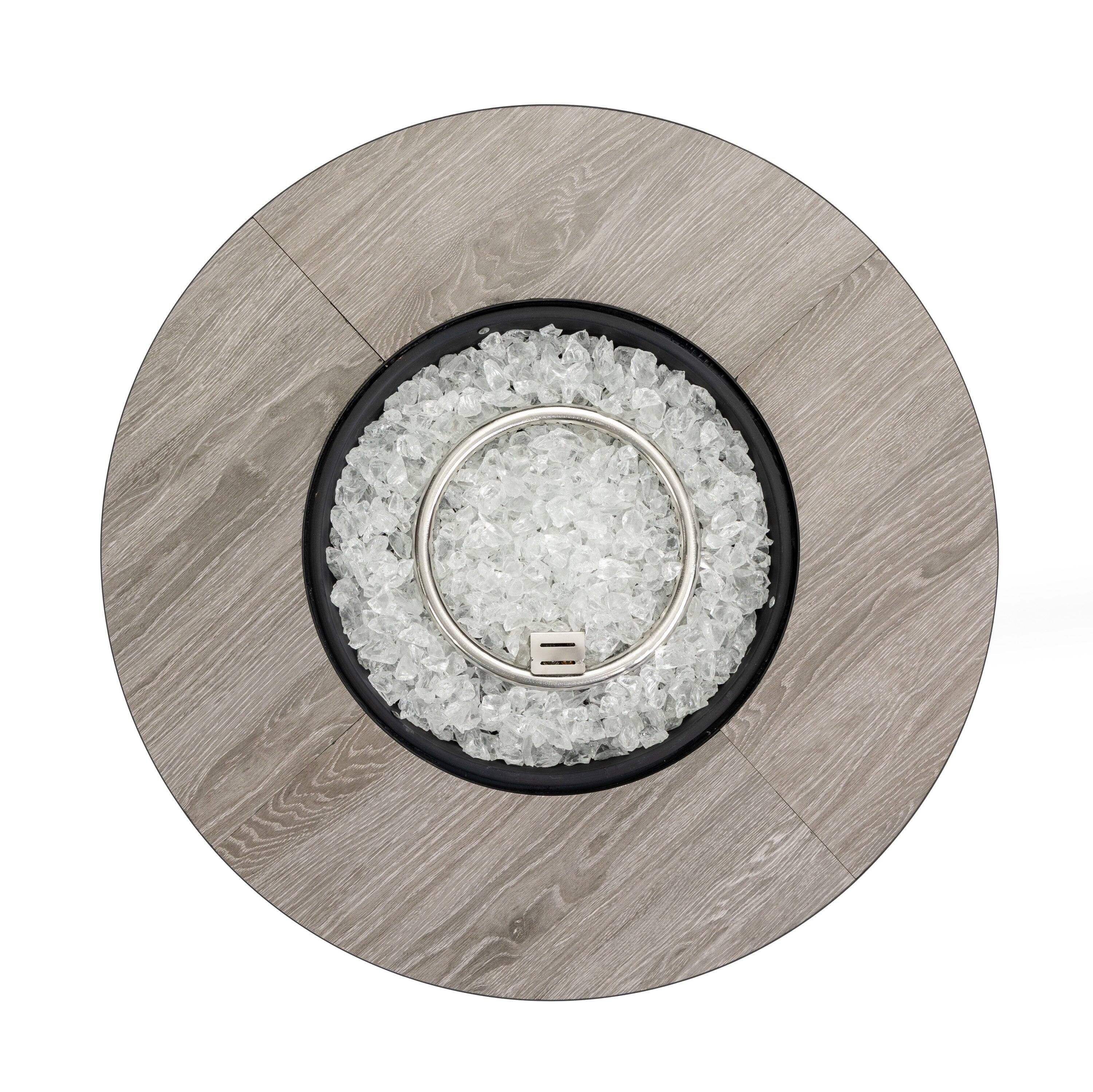 Left. Boyel Living - 30 Inch Round Outdoor Propane Fire Pit Table with Wood Grain Ceramic Top - Black Brown.