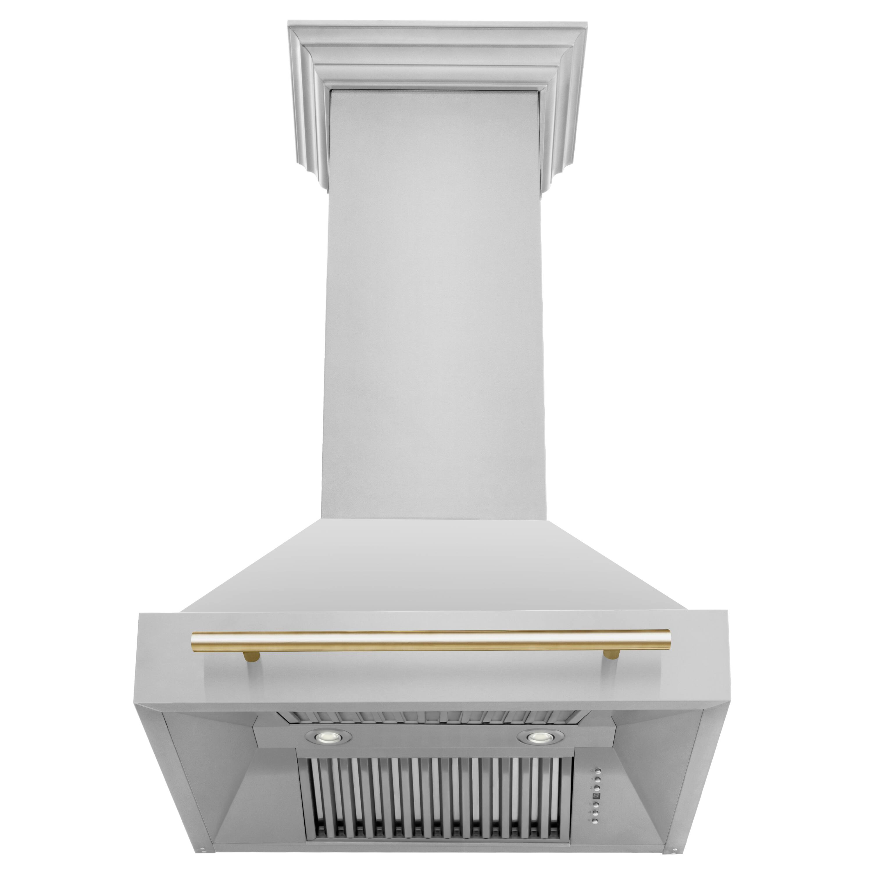 Back. ZLINE - ZLINE Autograph Edition 30 in. Stainless Steel Range Hood with Stainless Steel Shell and Polished Gold Handle - Stainless Steel.