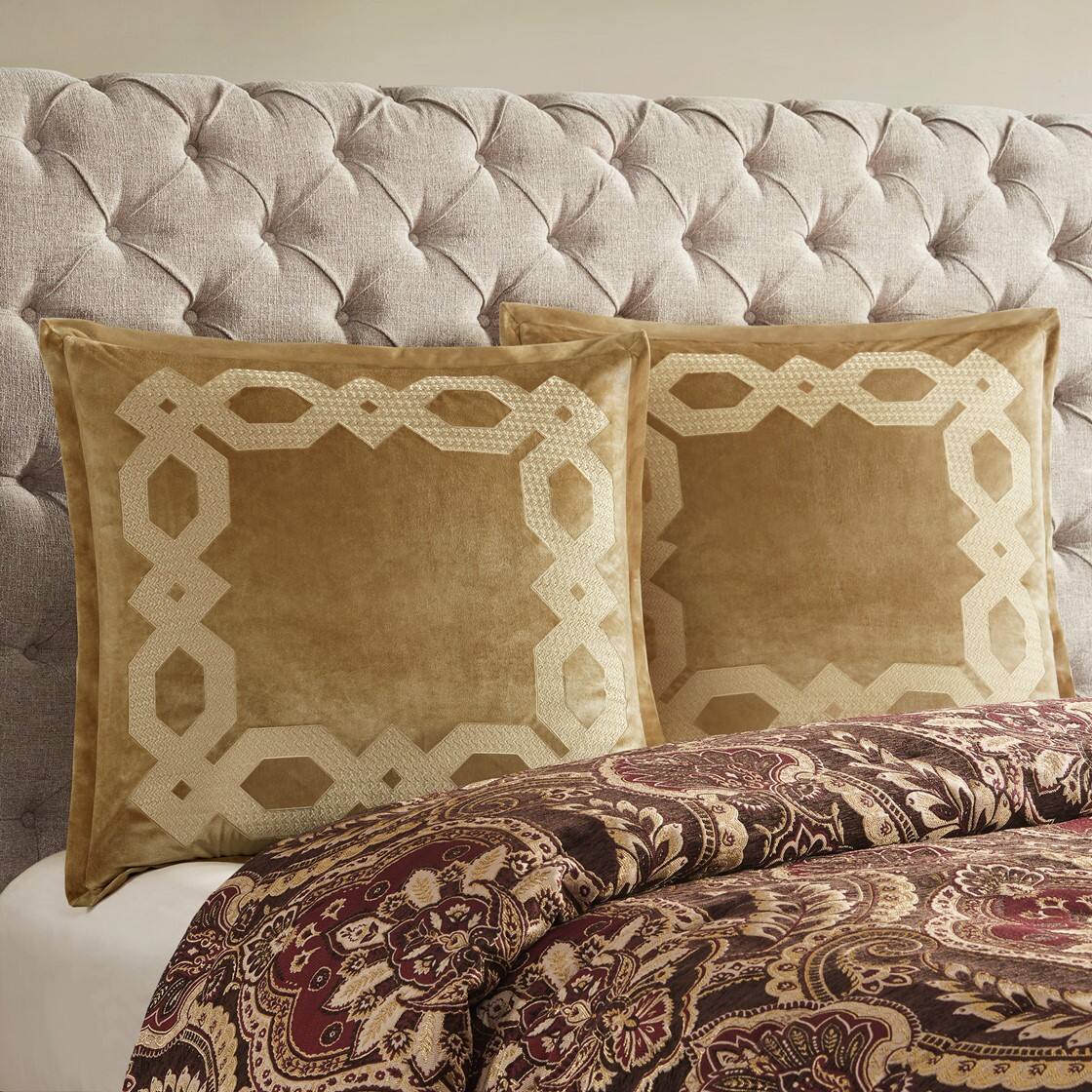 Alt View 2. Gracie Mills - Gracie Mills Mallor Geometric Embroidered Velvet European Pillow Sham - Gold.