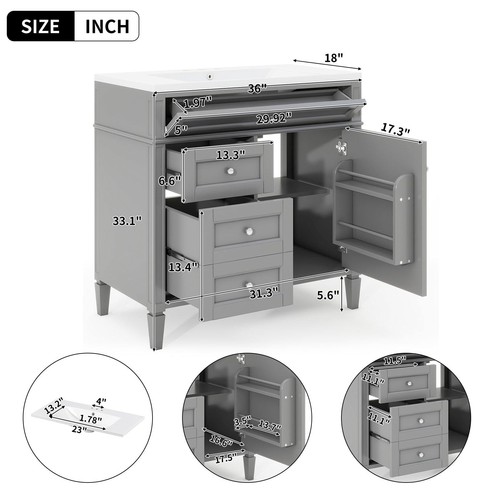 SIZE INCH  
18" 36" 1.970 29.92" 50 13.3" 17.3" 6.6" 33.1" 13.4" 31.3" 5.6" 13.2" 4" 1.78" 23" 3.5" 13.7" 16.6" 17.5" 11.5" 5 11.1" 11.1"