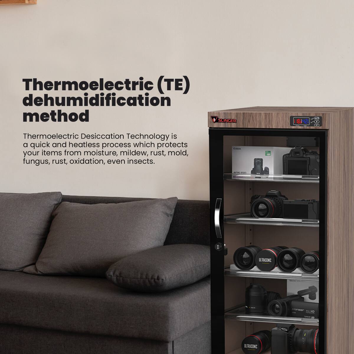 Thermoelectric (TE) dehumidification method

Thermoelectric Desiccation Technology is a quick and heatless process which protects your items from moisture, mildew, rust, mold, fungus, rust, oxidation, even insects.

C 812 80 - n RASINIC 8 ULTRASONIC