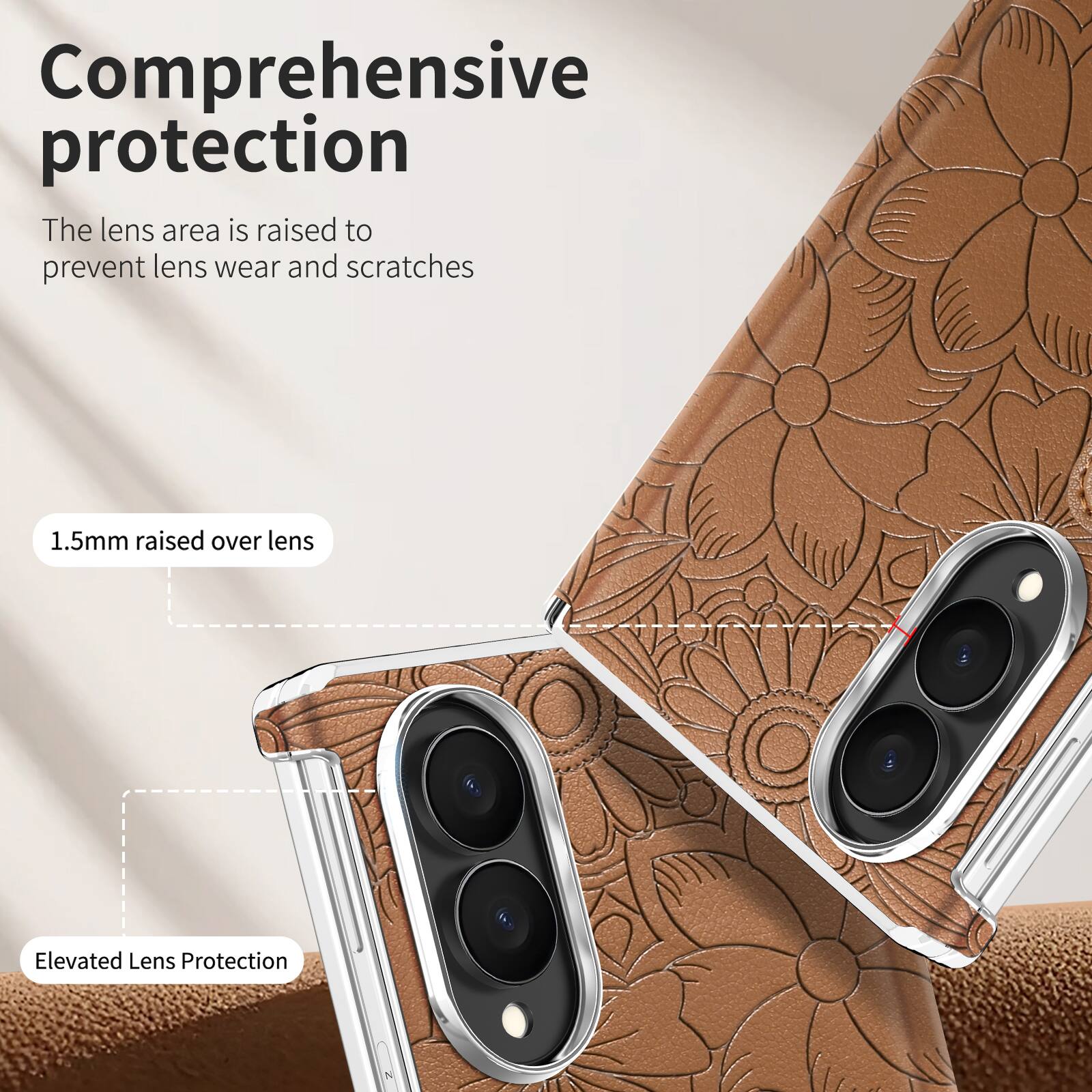Comprehensive protection  
The lens area is raised to prevent lens wear and scratches  

1.5mm raised over lens  

Elevated Lens Protection