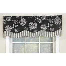 RLF Home - Pouf Floral Glory Valance 3" Rod Pocket, Layered. 50" x 16" - Black