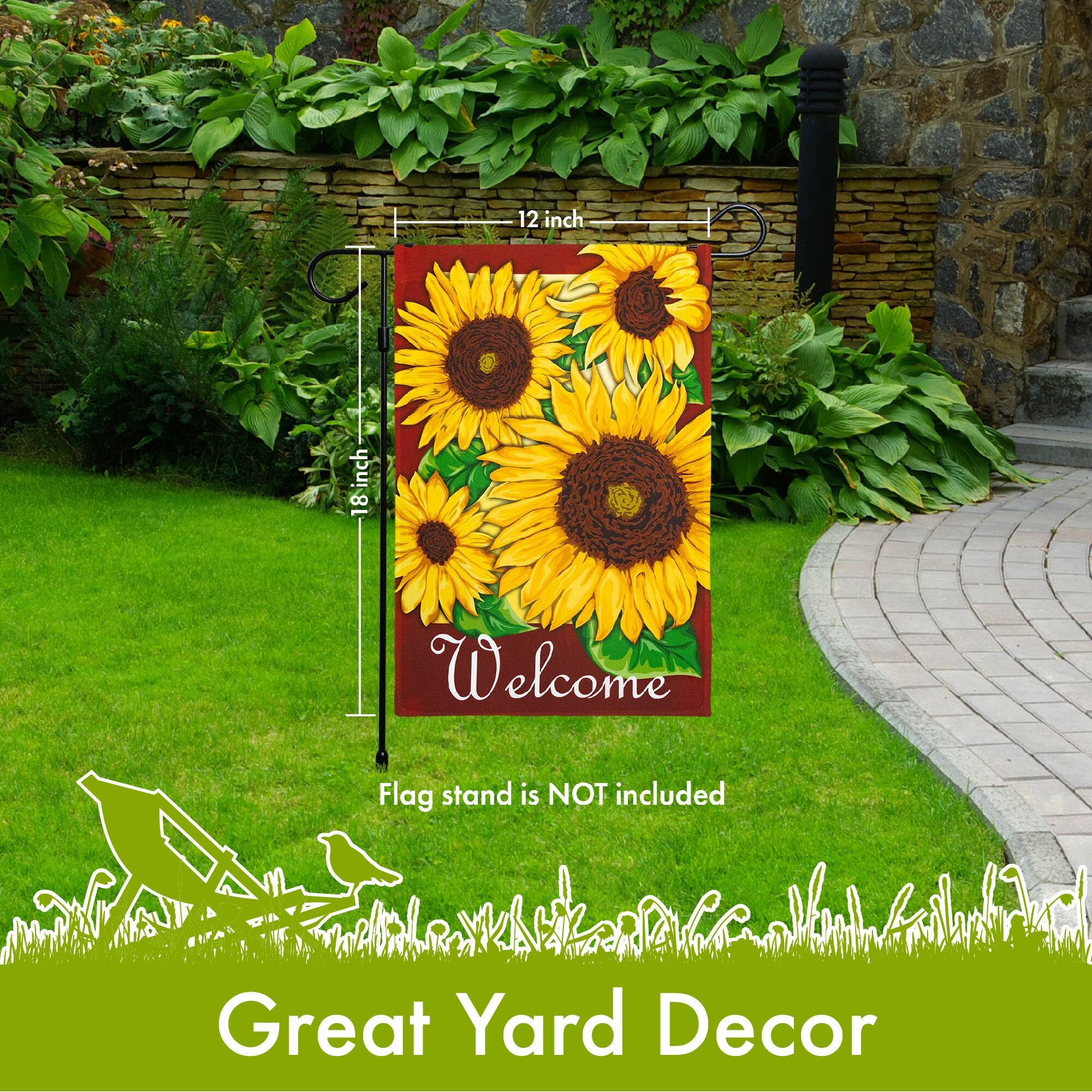 12 inch x 18 inch Welcome Flag stand is NOT included Great Yard Decor