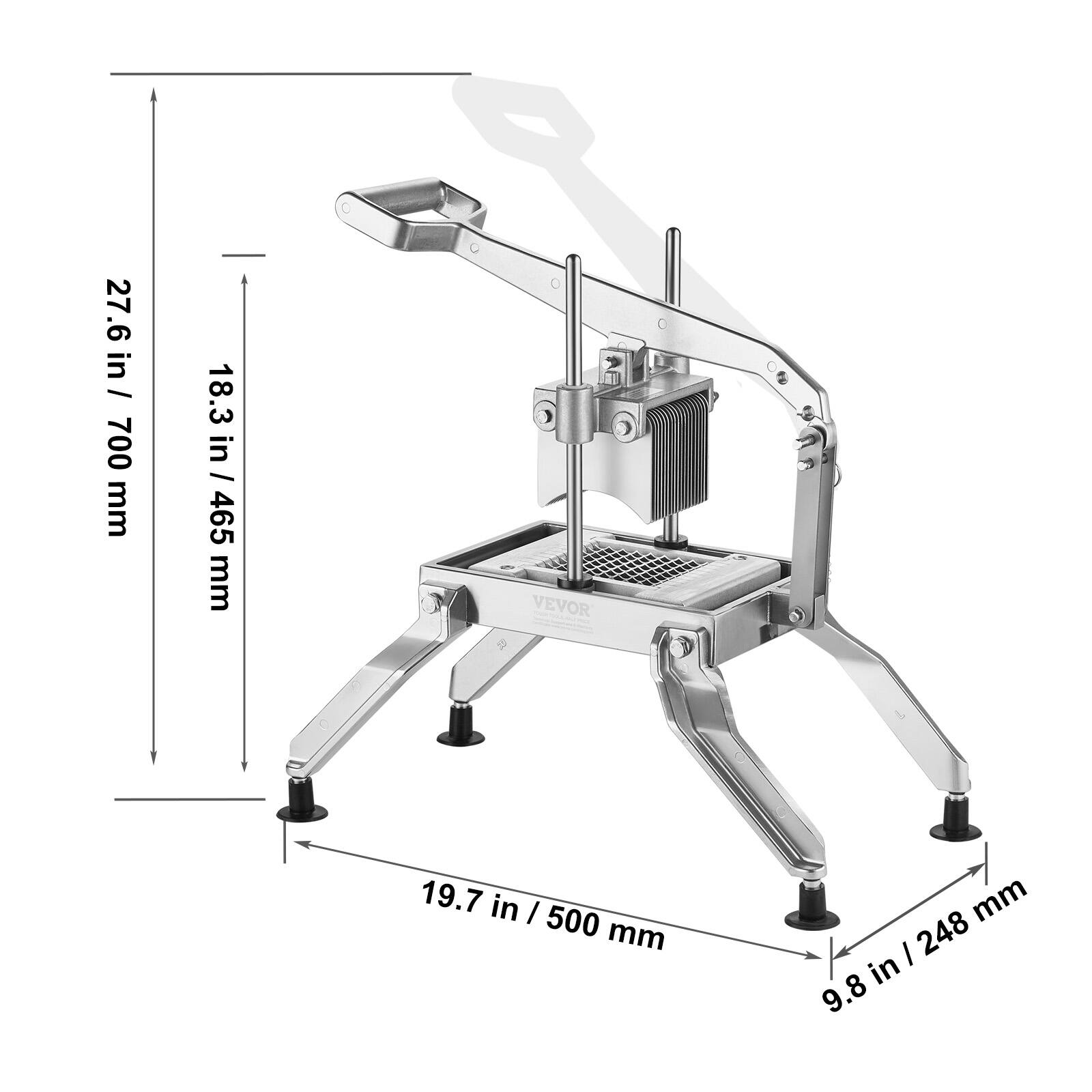 - 27.6 in / 700 mm
- 18.3 in / 465 mm
- 19.7 in / 500 mm
- 9.8 in / 248 mm