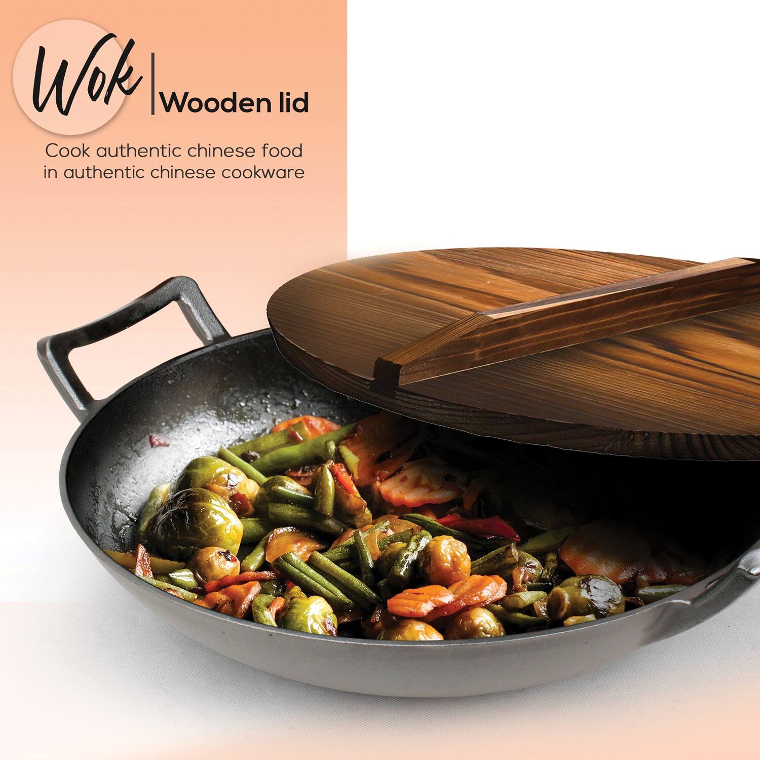 Wok Wooden lid  
Cook authentic Chinese food in authentic Chinese cookware