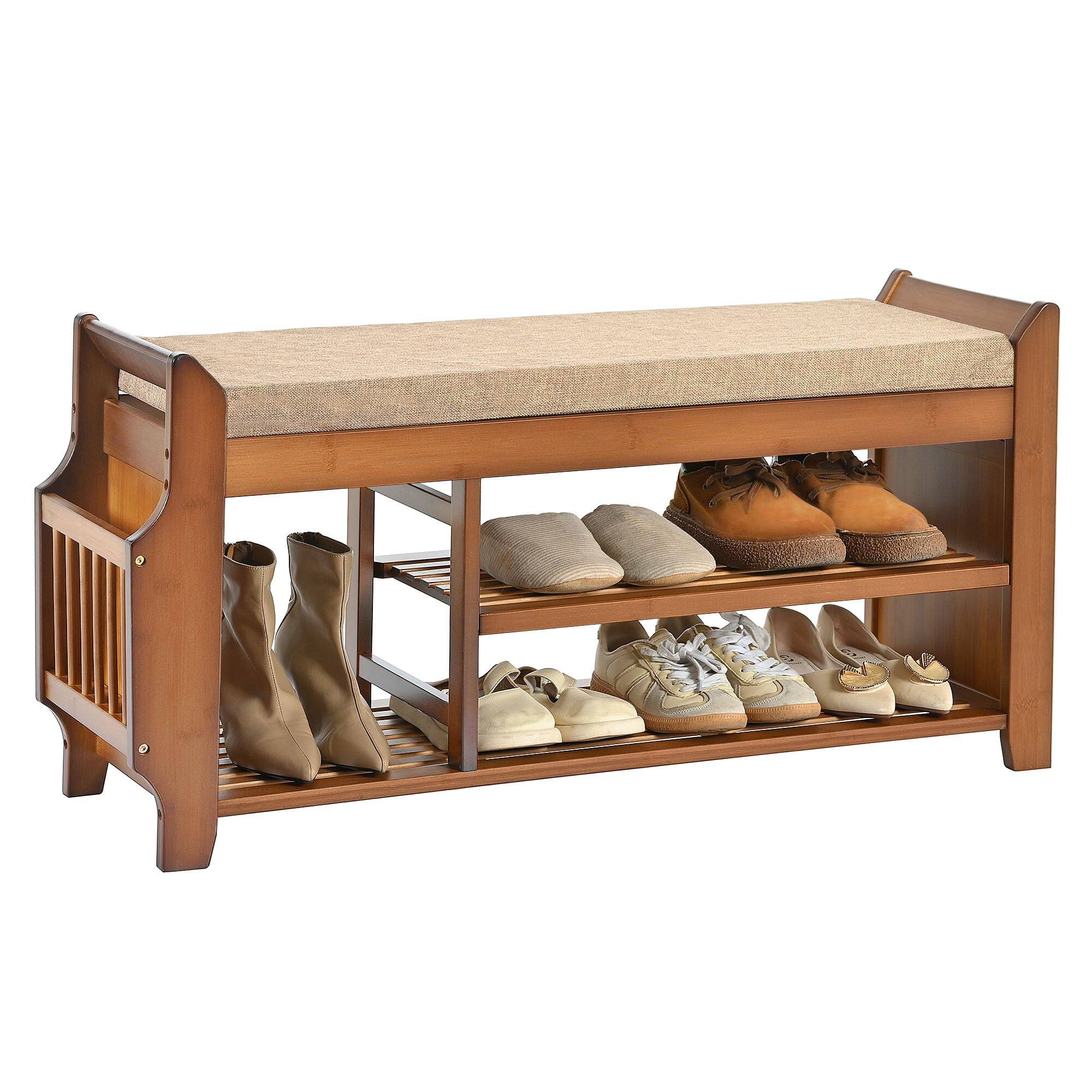 Alt View 6. JETRANSPORT - Shoe Bench With Drawer And Side Holder 2 Tier Entryway Storage 39.4 In Rack Cushion For Hallway Living Room - 39 4 in.