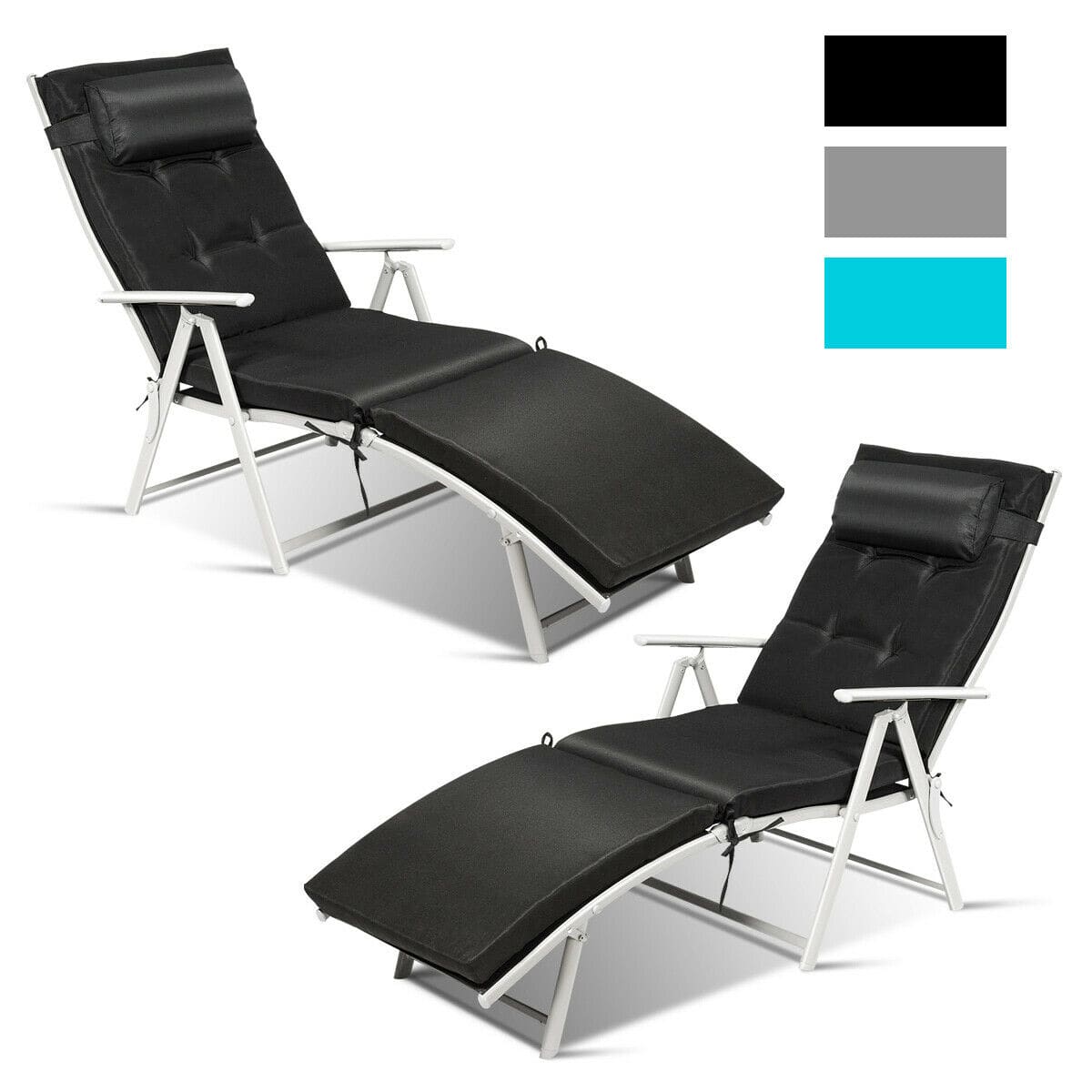 Costway - 2PCS Outdoor Folding Chaise Lounge Chair w/Cushion - Black