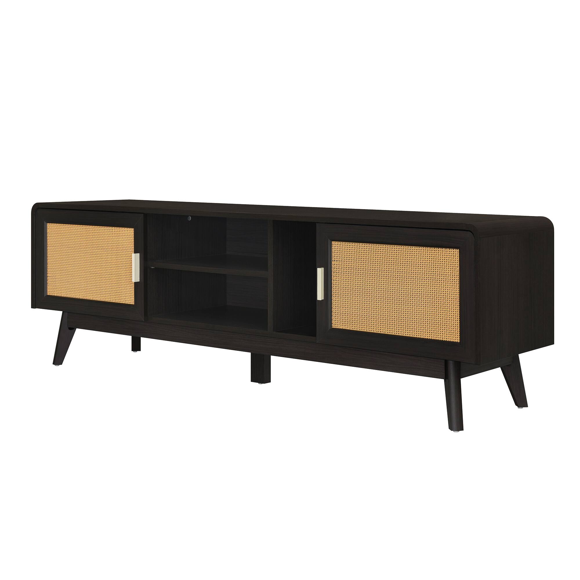 Alt View 6. Spaco - Spaco 63" Rattan TV Stand for 65" TVs, 2 Storage Cabinets with Solid Wood Legs, Media Console for Living Room - Dark Brown.