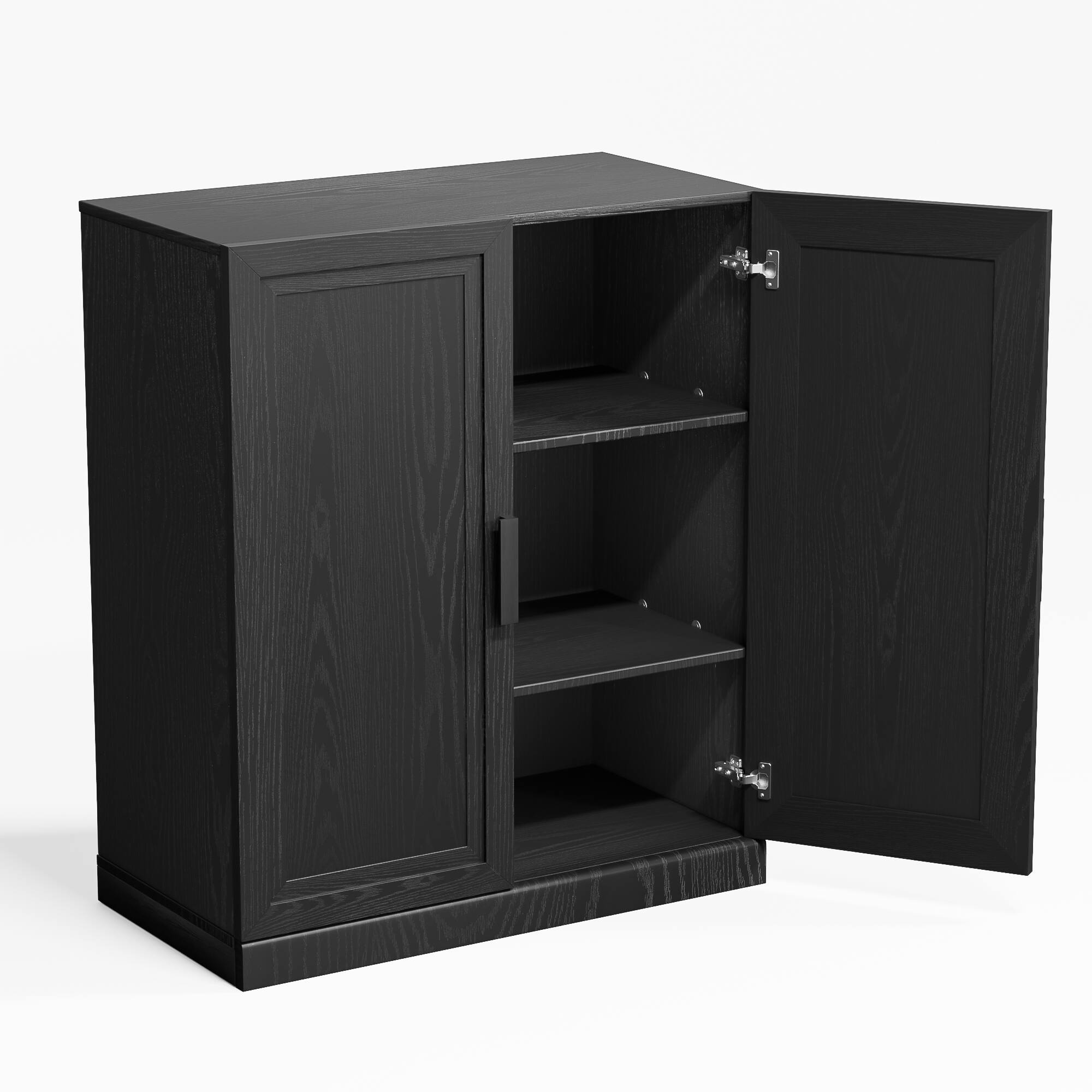 Left. PexFix - Farmhouse Buffet Sideboard, 36" Solid Wood Storage Cabinet with Scratch-Proof and Adjustable Shelves for Entryway - Black.