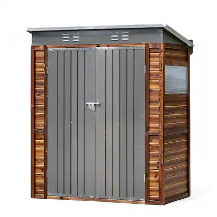 Front. Yardgrace - 5x3 FT Outdoor Wood Storage Shed with Windows, Waterproof Garden Shed for Backyard Patio, 4 Vents No Floor - Brown.