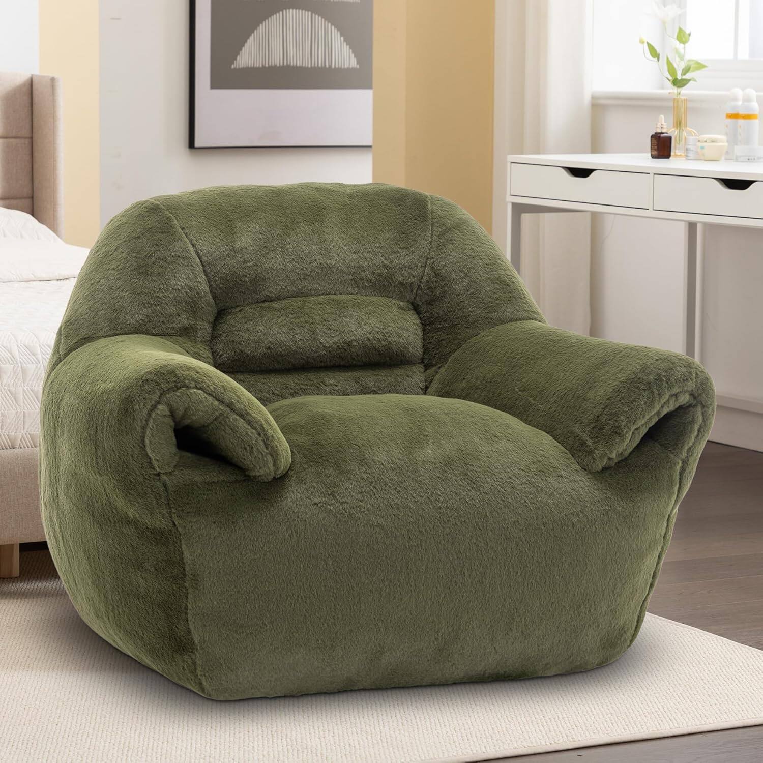 Alt View 2. Trinkets Crazed - Bean Bag Chair, Comfy Bean Bag Sofa with Back Support, Faux Fur Bean Bag Chair for Adults and Kids - green.