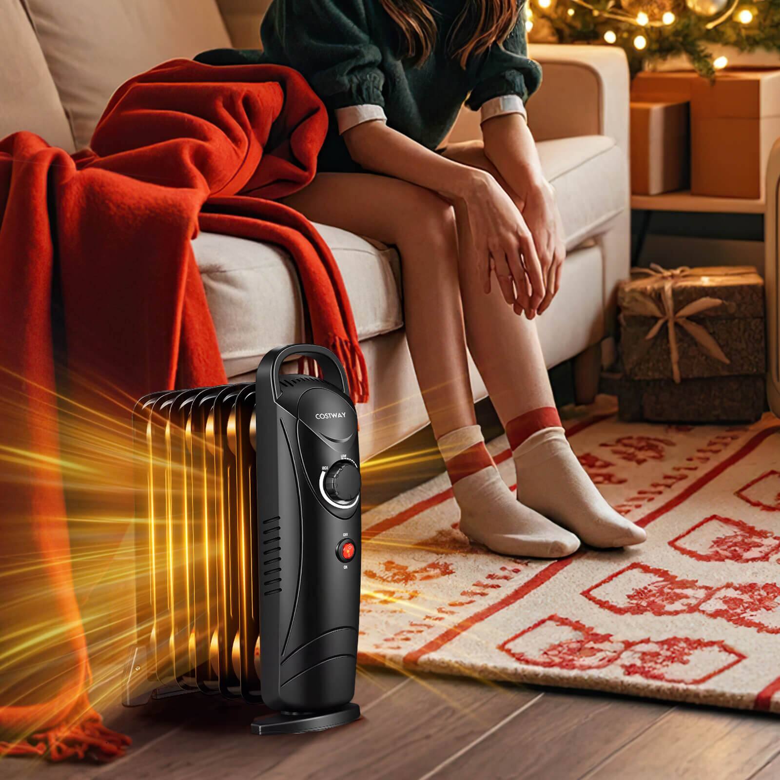 Alt View 3. Costway - Costway 700W Portable Oil Heater with  Adjustable Thermostat & 120 Sq.Ft Heating Range - Black.