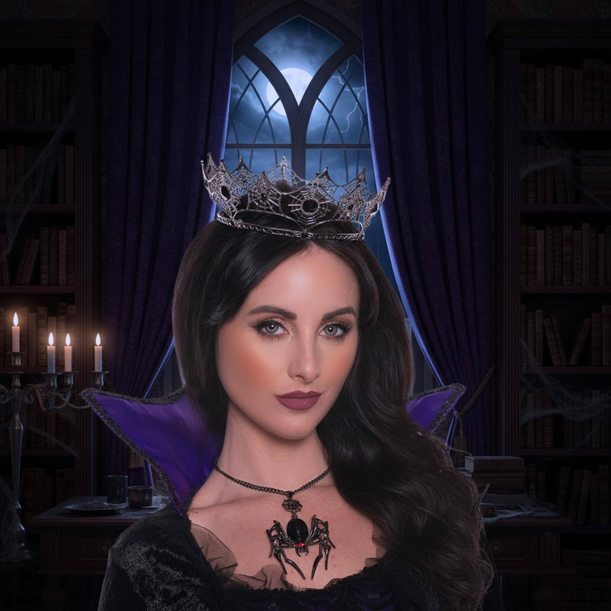 Alt View 2. Underwraps - Spider Web Metal Crown With Black Jewels Adult Costume Accessory - Black.