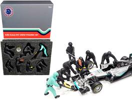 Formula One F1 Pit Crew 7 Figurine Set Team Black for 1/18 Scale Models by American Diorama - Multi