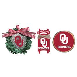 The Memory Company - Oklahoma Sooners Three-Pack Wreath, Sled & Circle Ornament Set - Multicolor