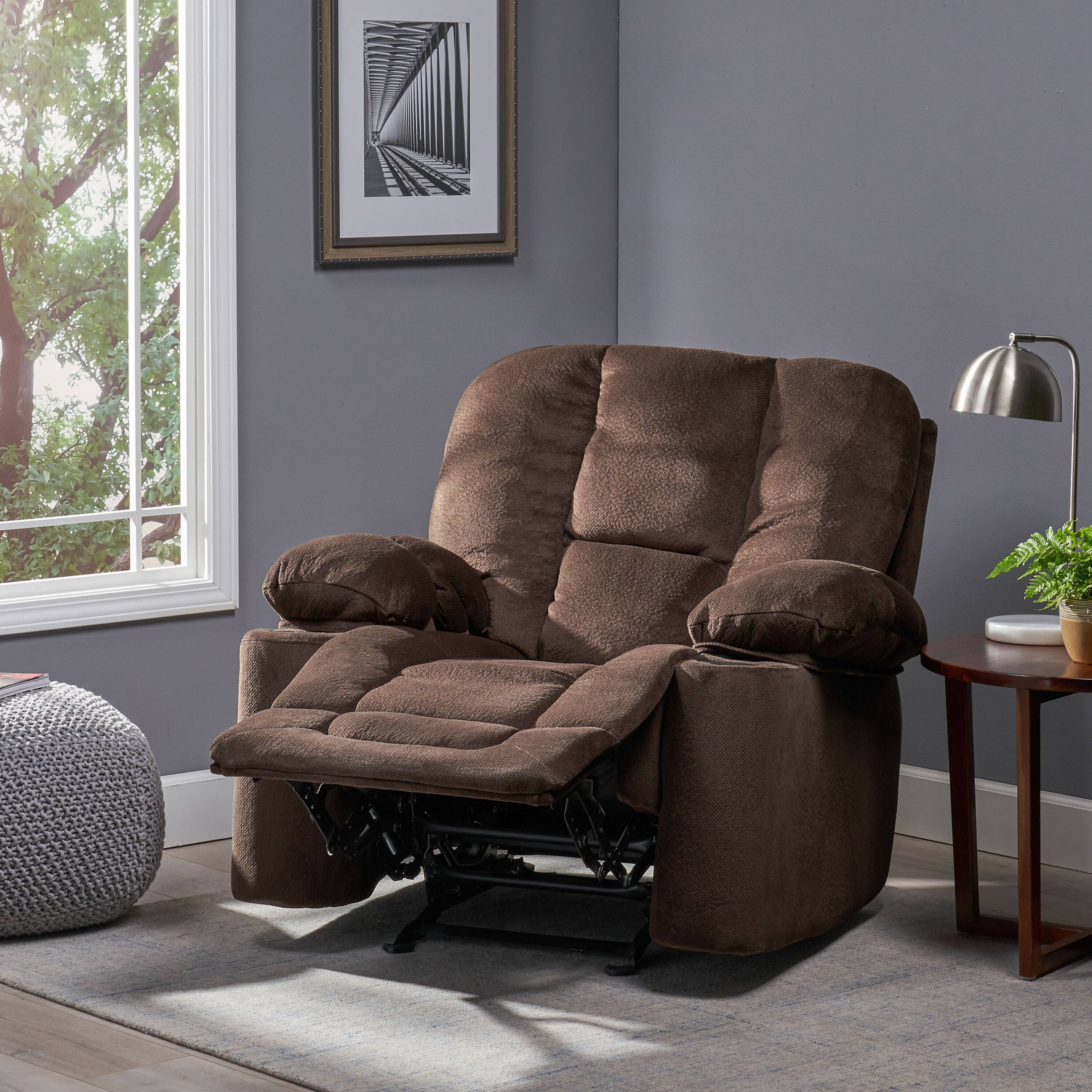 Alt View 1. TinyHomie - Luxurious Manual Recliner Chair in Chocolate with Skin Friendly Fabric and Dual Cup Holders - white.