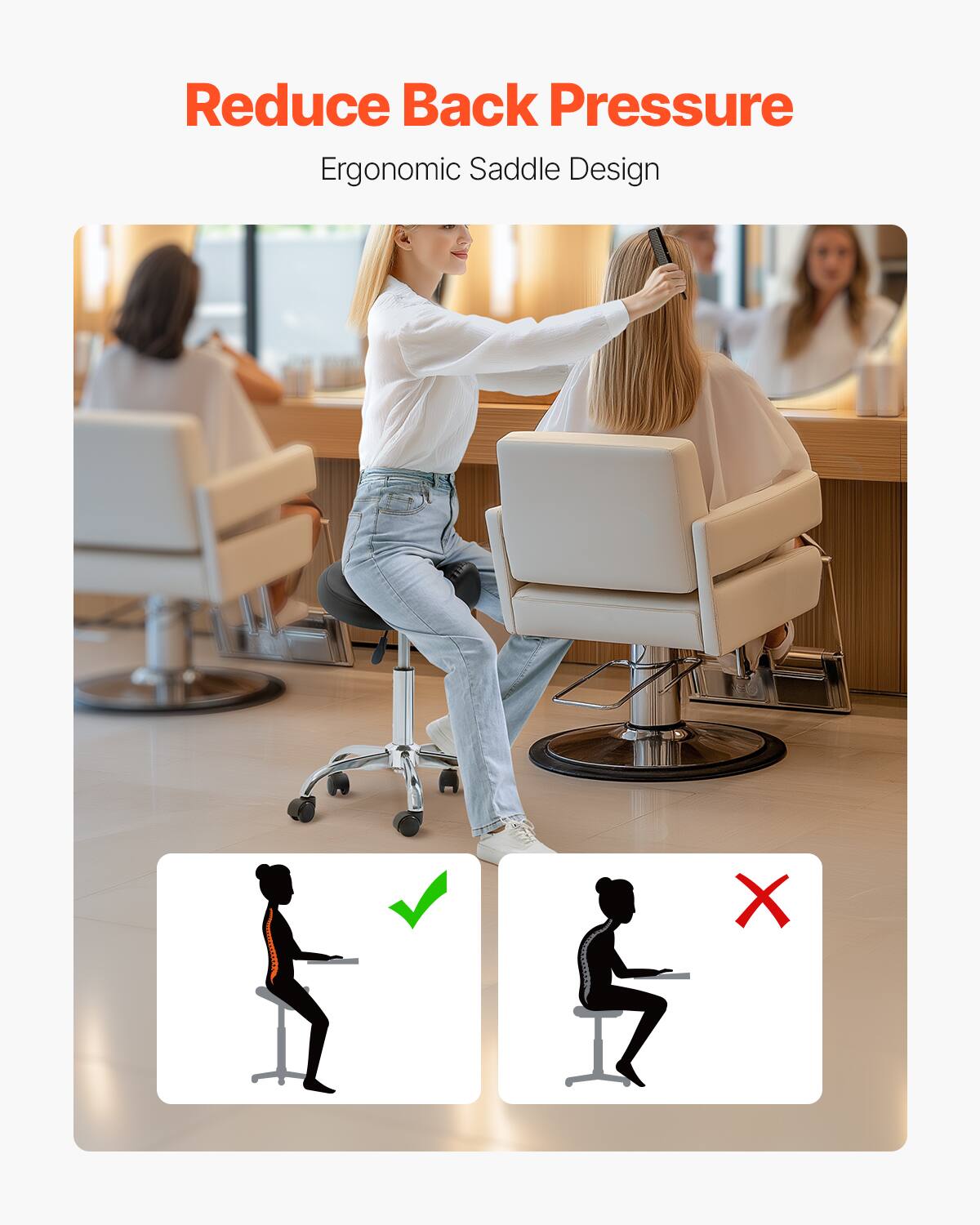 Reduce Back Pressure, Ergonomic Saddle Design